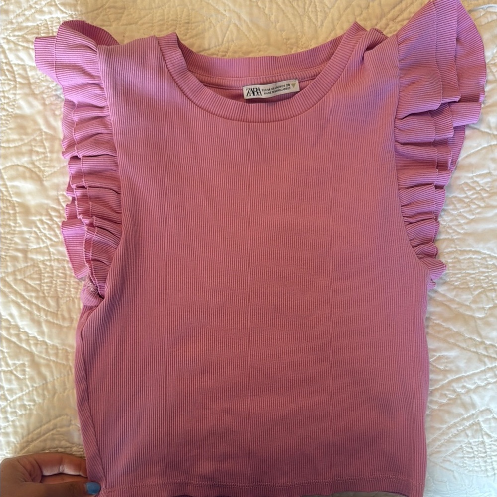 Zara Kids Pink Ruffle Sleeve Top